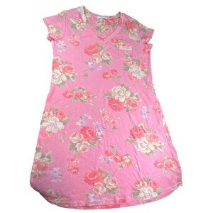 Miss Elaine Womens Small Pink Floral Nightgown Soft Cotton Lounge Sleepwear Pock